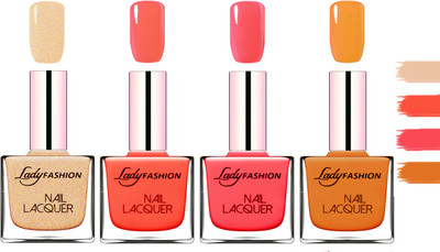 

Lady Fashion Extra Shine Extra Long Stay Chip Resistant Nail Polish Beach Nude,Light Orange,Baby Pink,Nude(Pack of 4)