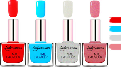 

Lady Fashion Extra Shine Extra Long Stay Chip Resistant Nail Polish Red,Sky Blue,Grey,Mauve(Pack of 4)