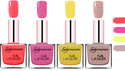 

Lady Fashion Extra Shine Extra Long Stay Chip Resistant Nail Polish Baby Pink,Abricoat Rose,Golden,Silky Purple(Pack of 4)