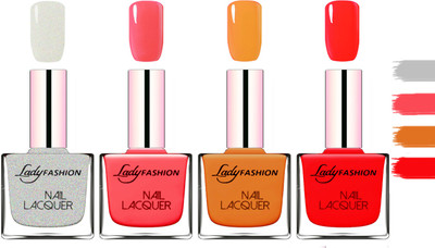

Lady fashion Extra Shine Extra Long Stay Chip Resistant Nail Polish Grey,Baby Pink,Nude,Juice Red(Pack of 4)