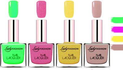 

Lady fashion Extra Shine Extra Long Stay Chip Resistant Nail Polish Light Green,Abricoat Rose,Golden,Silky Purple(Pack of 4)