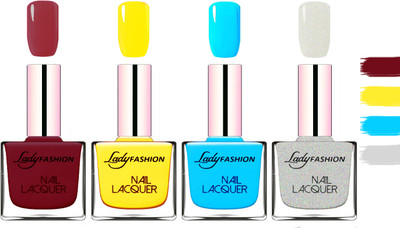 

Lady fashion Extra Shine Extra Long Stay Chip Resistant Nail Polish Voilet,Yellow,Sky Blue,Grey(Pack of 4)