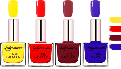 

Lady fashion Extra Shine Extra Long Stay Chip Resistant Nail Polish Yellow,Bright Red,Voilet,Blue(Pack of 4)