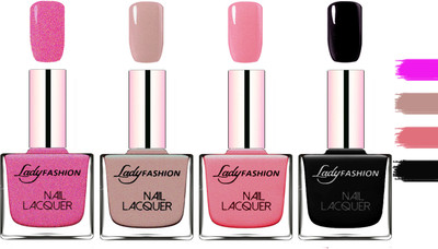

Lady Fashion Extra Shine Extra Long Stay Chip Resistant Nail Polish Abricoat Rose,Silky Purple,Silky Pink,Black(Pack of 4)