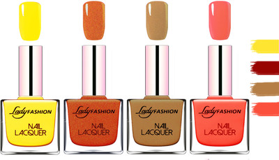 

Lady fashion Extra Shine Extra Long Stay Chip Resistant Nail Polish Yellow,Copper,Mettalic Brown,Light Orange(Pack of 4)