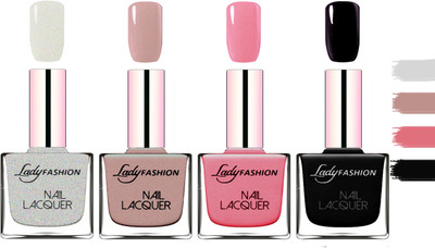 Lady fashion Extra Shine Extra Long Stay Chip Resistant Nail Polish Grey,Silky Purple,Silky Pink,Black(Pack of 4)