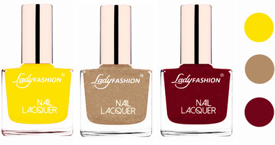 

Lady Fashion Extra Shine Extra Long Stay Chip Resistant Nail Polish (Set Of 3) Yellow,Beach Nude,Pink(Pack of 3)