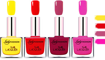 

Lady fashion Extra Shine Extra Long Stay Chip Resistant Nail Polish Yellow,Red,Maroon,Mettalic Pink(Pack of 4)