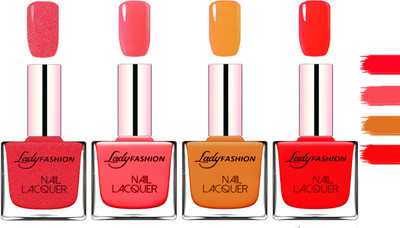 

Lady Fashion Extra Shine Extra Long Stay Chip Resistant Nail Polish Pink,Baby Pink,Nude,Juice Red(Pack of 4)