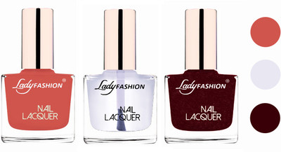 

Lady Fashion Extra Shine Extra Long Stay Chip Resistant Nail Polish (set of 3) Nude,Transparent,Maroon(Pack of 3)
