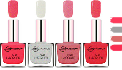 

Lady Fashion Extra Shine Extra Long Stay Chip Resistant Nail Polish Bright Pink,Grey,Mauve,Pink(Pack of 4)