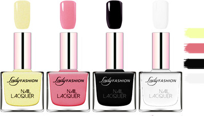 

Lady Fashion Extra Shine Extra Long Stay Chip Resistant Nail Polish Mettalic Gold,Silky Pink,Black,White(Pack of 4)