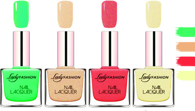 

Lady fashion Extra Shine Extra Long Stay Chip Resistant Nail Polish Light Green,Beach Nude,Bright Pink,Mettalic Gold(Pack of 4)
