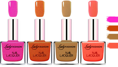 

Lady Fashion Extra Shine Extra Long Stay Chip Resistant Nail Polish Mettalic Pink,Copper,Mettalic Pink,Light Orange(Pack of 4)