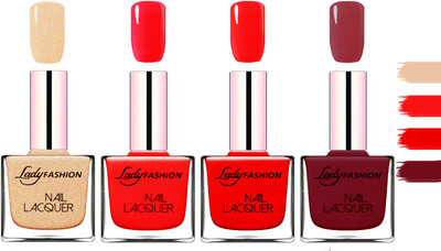 

Lady Fashion Extra Shine Extra Long Stay Chip Resistant Nail Polish Beach Nude,Bright Red,Red,Violet(Pack of 4)