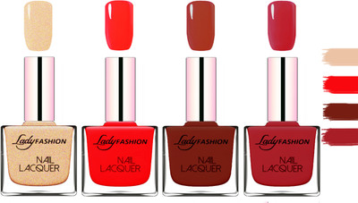 

Lady Fashion Extra Shine Extra Long Stay Chip Resistant Nail Polish Beach Nude,Juice Red,Coffe,Dark Red(Pack of 4)