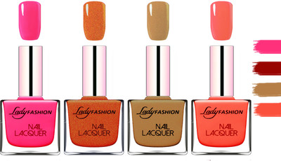 

Lady Fashion Extra Shine Extra Long Stay Chip Resistant Nail Polish Pink,Copper,Mettalic Brown,Light Orange(Pack of 4)