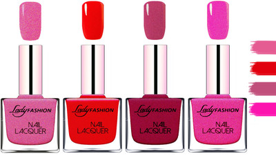 

Lady Fashion Extra Shine Extra Long Stay Chip Resistant Nail Polish Abricoat Rose,Red,Maroon,Mettalic Pink(Pack of 4)