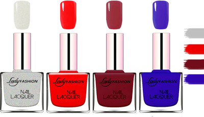 

Lady fashion Extra Shine Extra Long Stay Chip Resistant Nail Polish Grey,Red,Violet,Blue(Pack of 4)