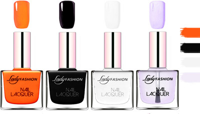 

Lady fashion Extra Shine Extra Long Stay Chip Resistant Nail Polish Juicy Orange,Black,White,Top Coat(Pack of 4)