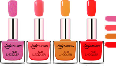 

Lady Fashion Extra Shine Extra Long Stay Chip Resistant Nail Polish Abricoat Rose,Baby Pink,Nude,Juice Red(Pack of 4)