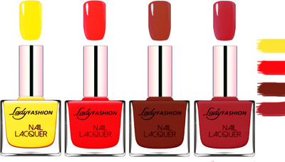 

Lady fashion Extra Shine Extra Long Stay Chip Resistant Nail Polish Yellow,Juicy Red,Coffee,Dark Red(Pack of 4)