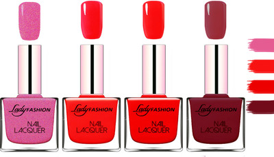 

Lady Fashion Extra Shine Extra Long Stay Chip Resistant Nail Polish Abricoat Rose,Bright Red,Red,Violet(Pack of 4)