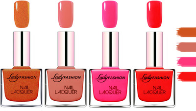 

Lady Fashion Extra Shine Extra Long Stay Chip Resistant Nail Polish Copper,Nude,Pink,Bright Red(Pack of 4)