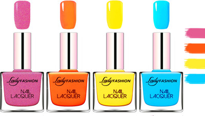 

Lady Fashion Extra Shine Extra Long Stay Chip Resistant Nail Polish Abricoat Rose,Juice Orange,Yellow,Sky Blue(Pack of 4)