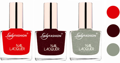 

Lady Fashion Extra Shine Extra Long Stay Chip Resistant Nail Polish (set of 3) Bright Red,Maroon,Grey(Pack of 3)