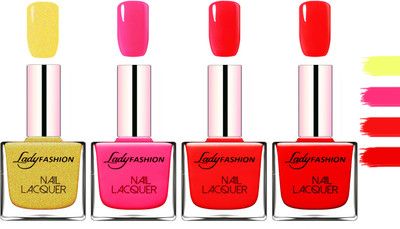 

Lady Fashion Extra Shine Extra Long Stay Chip Resistant Nail Polish Golden,Pink,Bright Red,Red(Pack of 4)