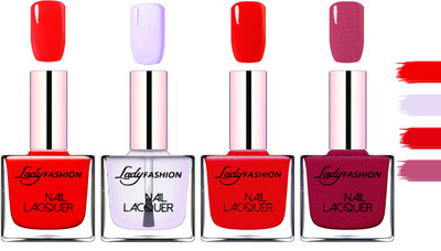 

Lady fashion Extra Shine Extra Long Stay Chip Resistant Nail Polish Red,Top Coat,Red,Maroon(Pack of 4)