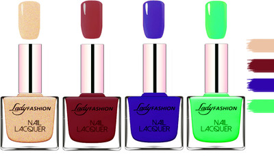 

Lady Fashion Extra Shine Extra Long Stay Chip Resistant Nail Polish Beach Nude,Violet,Blue,Light Green(Pack of 4)