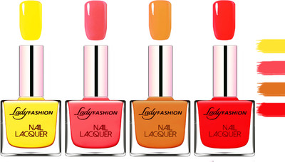 

Lady fashion Extra Shine Extra Long Stay Chip Resistant Nail Polish Yellow,Light Orange,Baby Pink,Nude(Pack of 4)
