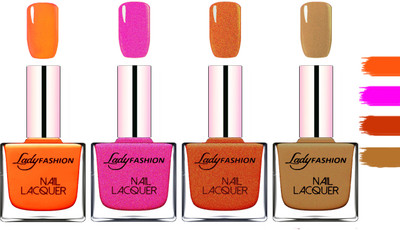 

Lady fashion Extra Shine Extra Long Stay Chip Resistant Nail Polish Juicy Orange,Mettalic Pink,Copper,Mettalic Brown(Pack of 4)