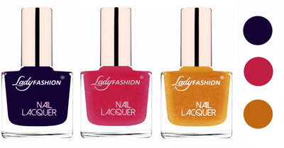 

Lady Fashion Extra Shine Extra Long Stay Chip Resistant Nail Polish (Set Of 3) Blue,Abricoat Rose,Golden(Pack of 3)