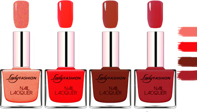 

Lady Fashion Extra Shine Extra Long Stay Chip Resistant Nail Polish Orange Silk,Juice Red,Coffee,Dark Red(Pack of 4)