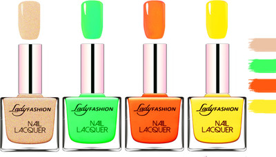 

Lady Fashion Extra Shine Extra Long Stay Chip Resistant Nail Polish Beach Nude,Light Green,Juice Orange,Yellow(Pack of 4)