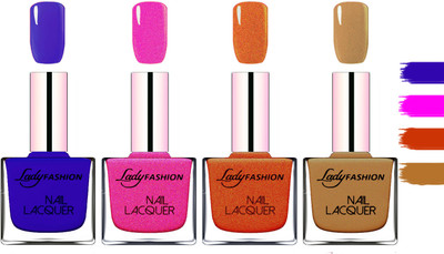 

Lady fashion Extra Shine Extra Long Stay Chip Resistant Nail Polish Blue,Mettalic Pink,Copper,Mettalic Brown(Pack of 4)