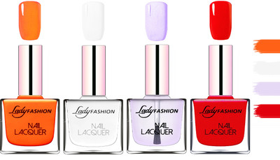 

Lady fashion Extra Shine Extra Long Stay Chip Resistant Nail Polish Juicy Orange,White,Top Coat,Red(Pack of 4)