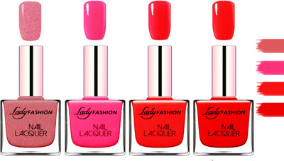 

Lady Fashion Extra Shine Extra Long Stay Chip Resistant Nail Polish Mauve,Bright Red,Red,Violet(Pack of 4)