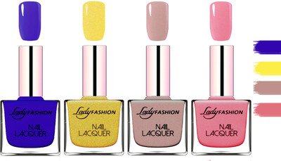 

Lady fashion Extra Shine Extra Long Stay Chip Resistant Nail Polish Blue,Golden,Silky Purple,Silky Pink(Pack of 4)