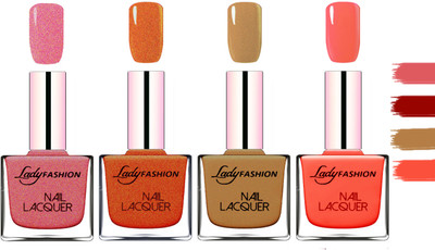 

Lady Fashion Extra Shine Extra Long Stay Chip Resistant Nail Polish Mauve,Copper,Mettalic Brown,Light Orange(Pack of 4)