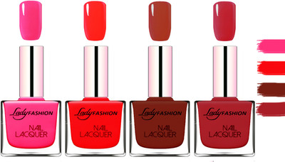 

Lady Fashion Extra Shine Extra Long Stay Chip Resistant Nail Polish Pink,Juicy Red,Coffee,Dark Red(Pack of 4)