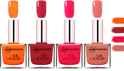 

Lady fashion Extra Shine Extra Long Stay Chip Resistant Nail Polish Juicy Orange,Dark Red,Sweet Red,Nude(Pack of 4)