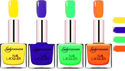 

Lady fashion Extra Shine Extra Long Stay Chip Resistant Nail Polish Yellow,Blue,Light Green,Juicy Orange(Pack of 4)
