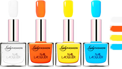 

Lady Fashion Extra Shine Extra Long Stay Chip Resistant Nail Polish White,Juice Orange,Yellow,Sky Blue(Pack of 4)