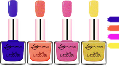 

Lady fashion Extra Shine Extra Long Stay Chip Resistant Nail Polish Blue,Orange Silk,Abricoat Rose,Golden(Pack of 4)