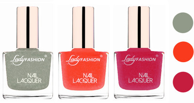 

Lady Fashion Extra Shine Extra Long Stay Chip Resistant Nail Polish (Set Of 3) Grey,Orange Silk,Abricoat Rose(Pack of 3)