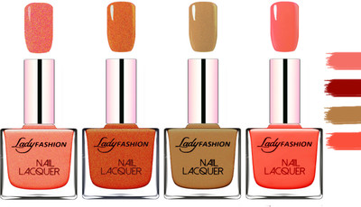 

Lady Fashion Extra Shine Extra Long Stay Chip Resistant Nail Polish Orange Silk,Copper,Mettalic Brown,Light Orange(Pack of 4)